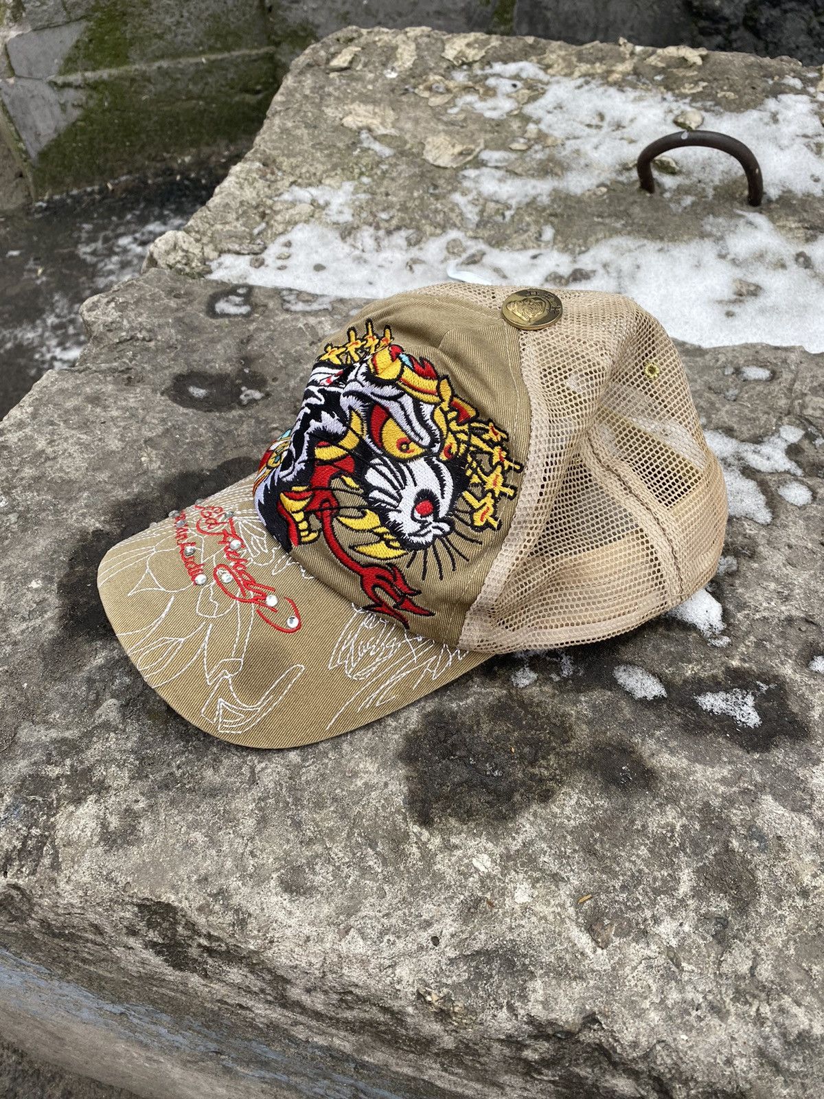 帽子 ed hardy grunge mesh cap y2k camouflage Vintage Y2K 2000s Ed Hardy by Christian Audigier Cap Hat Mesh