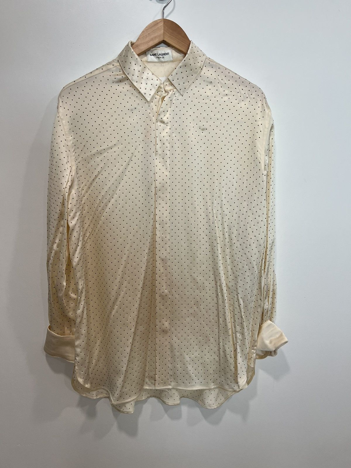 image of Saint Laurent Paris Ivory Silk Studded Shirt, Men's (Size Small)