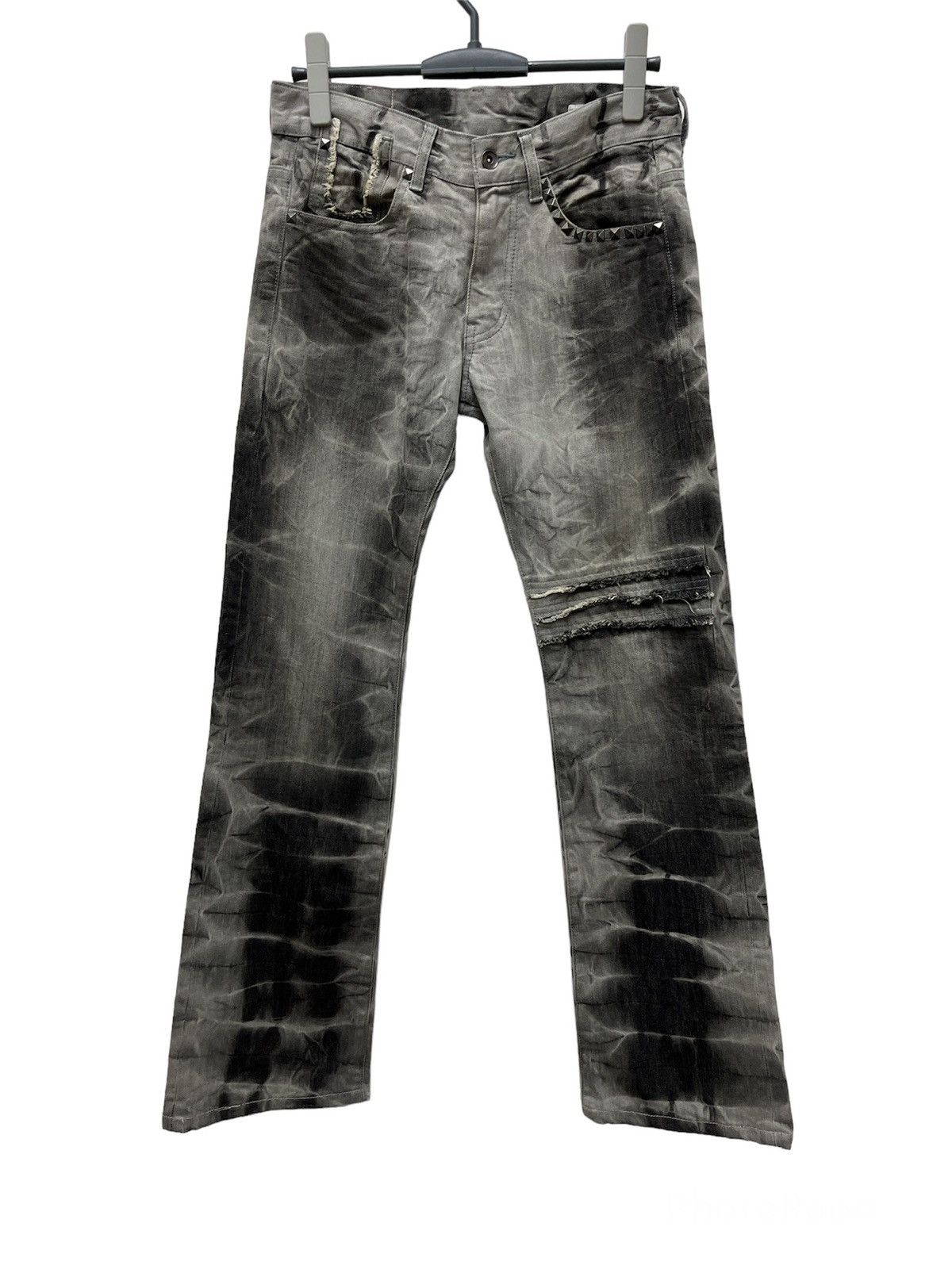 image of Avant Garde Art Of Denim Semantic Design Flared Denim Pants in Faded Black, Men's (Size 31)