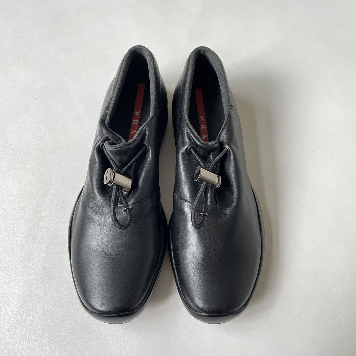 image of Prada S/s 1999 Bunjee Cord Leather Sneakers in Black, Women's (Size 7.5)
