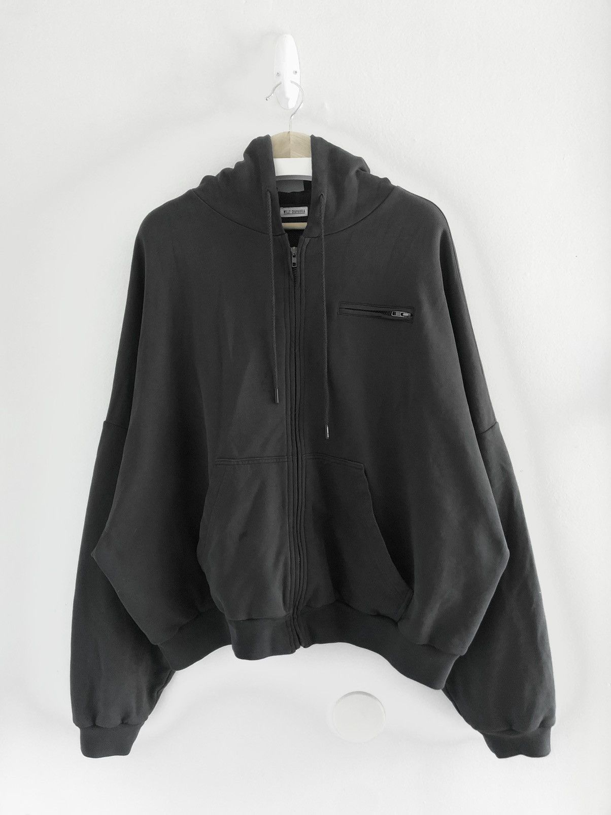Pre-owned Willy Chavarria Boxy Lined Zip Up Hoodie Washed Black Large