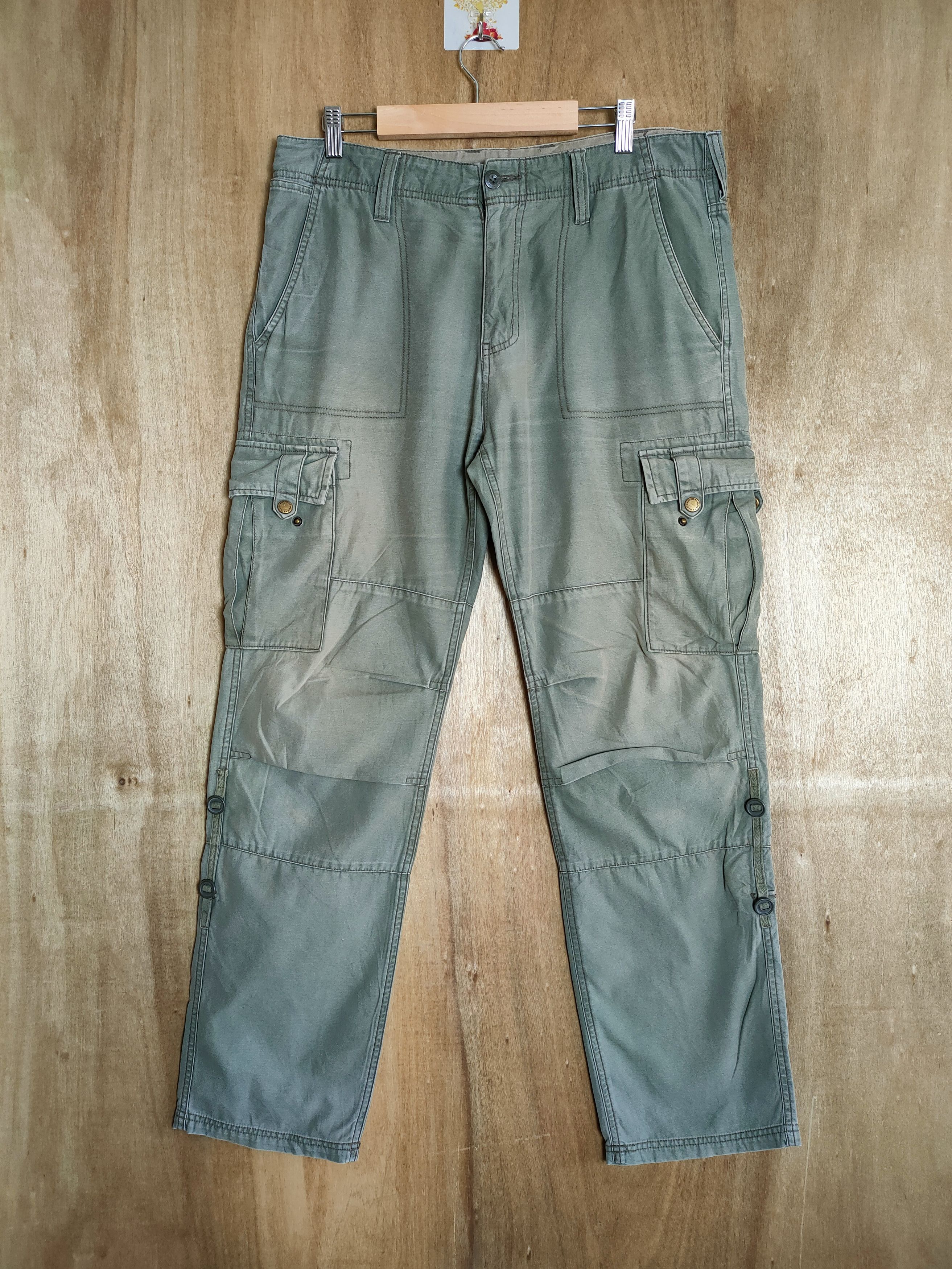 image of Vintage Faded Green Cargo Pants Multipocket Tactical, Men's (Size 33)