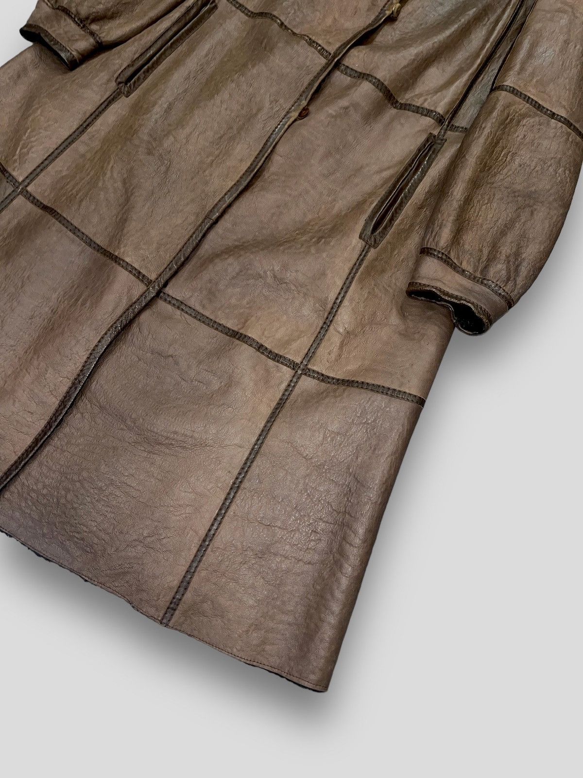 Leather Archive Faux Fur Brown Leather Long Jacket Size M / US 6-8 / IT 42-44 - 2 Thumbnail