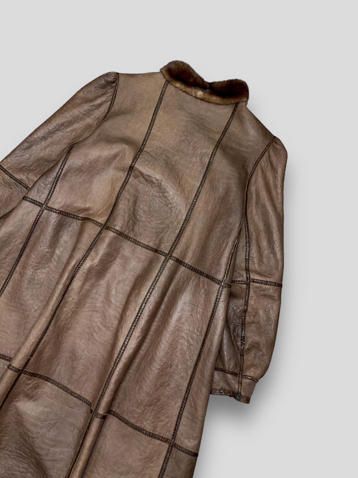 Leather Archive Faux Fur Brown Leather Long Jacket Size M / US 6-8 / IT 42-44 - 9 Thumbnail