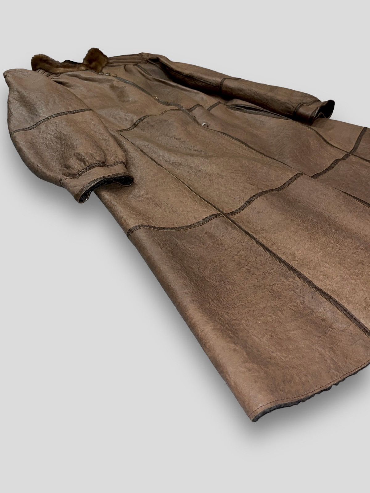 Leather Archive Faux Fur Brown Leather Long Jacket Size M / US 6-8 / IT 42-44 - 3 Thumbnail