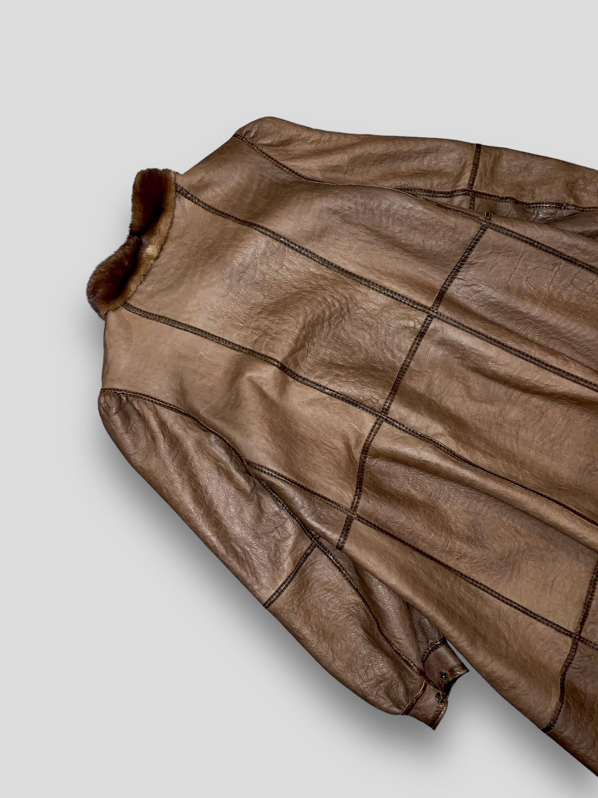 Leather Archive Faux Fur Brown Leather Long Jacket Size M / US 6-8 / IT 42-44 - 10 Thumbnail