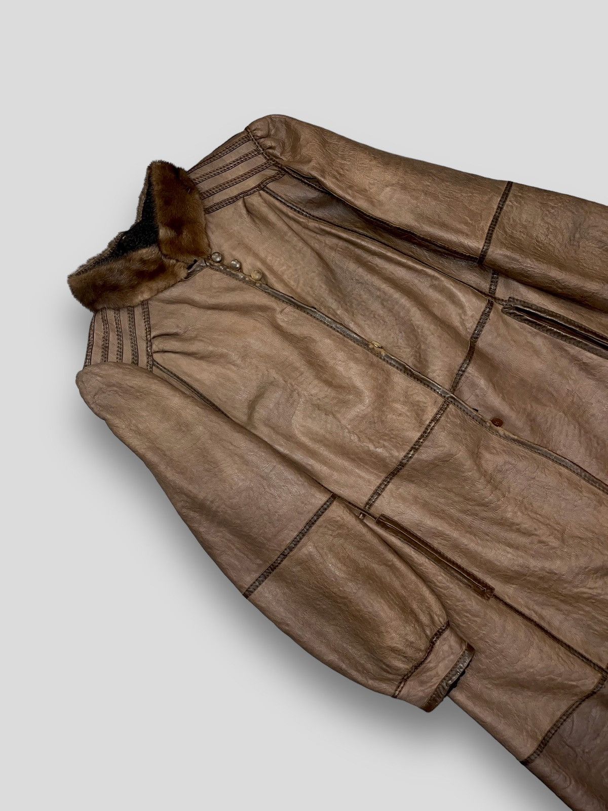 Leather Archive Faux Fur Brown Leather Long Jacket Size M / US 6-8 / IT 42-44 - 5 Thumbnail