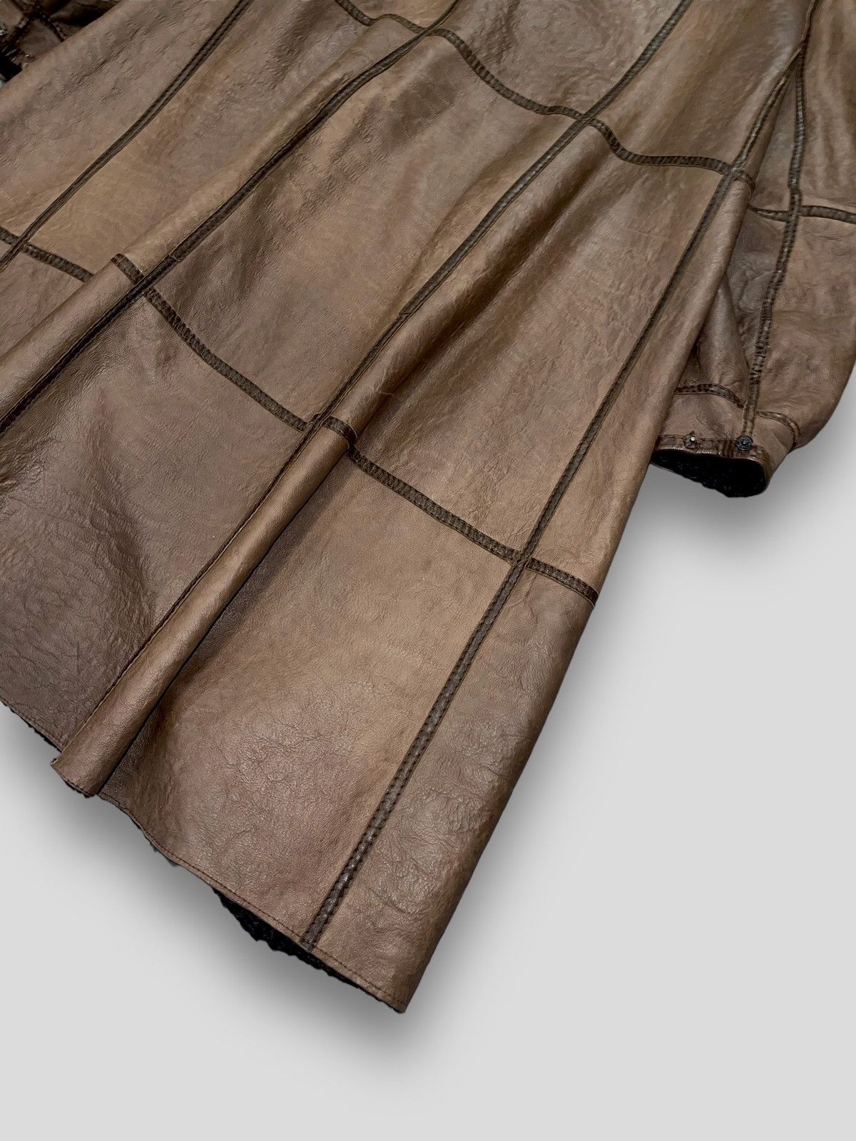 Leather Archive Faux Fur Brown Leather Long Jacket Size M / US 6-8 / IT 42-44 - 7 Thumbnail