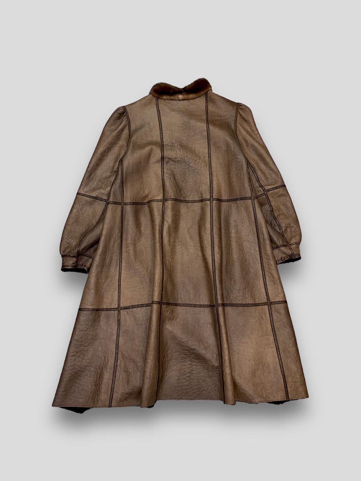 Leather Archive Faux Fur Brown Leather Long Jacket Size M / US 6-8 / IT 42-44 - 6 Thumbnail