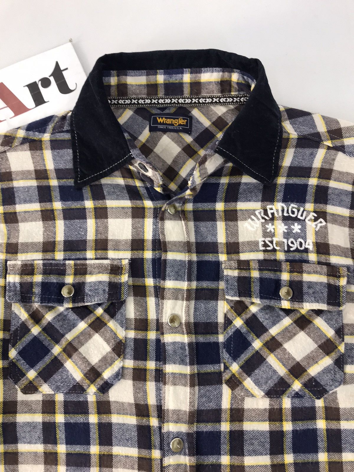 Flannel × Vintage × Wrangler Vtg Flannel Plaid Wrangler Since 1904 Snap Button Design Size US S / EU 44-46 / 1 - 4 Thumbnail