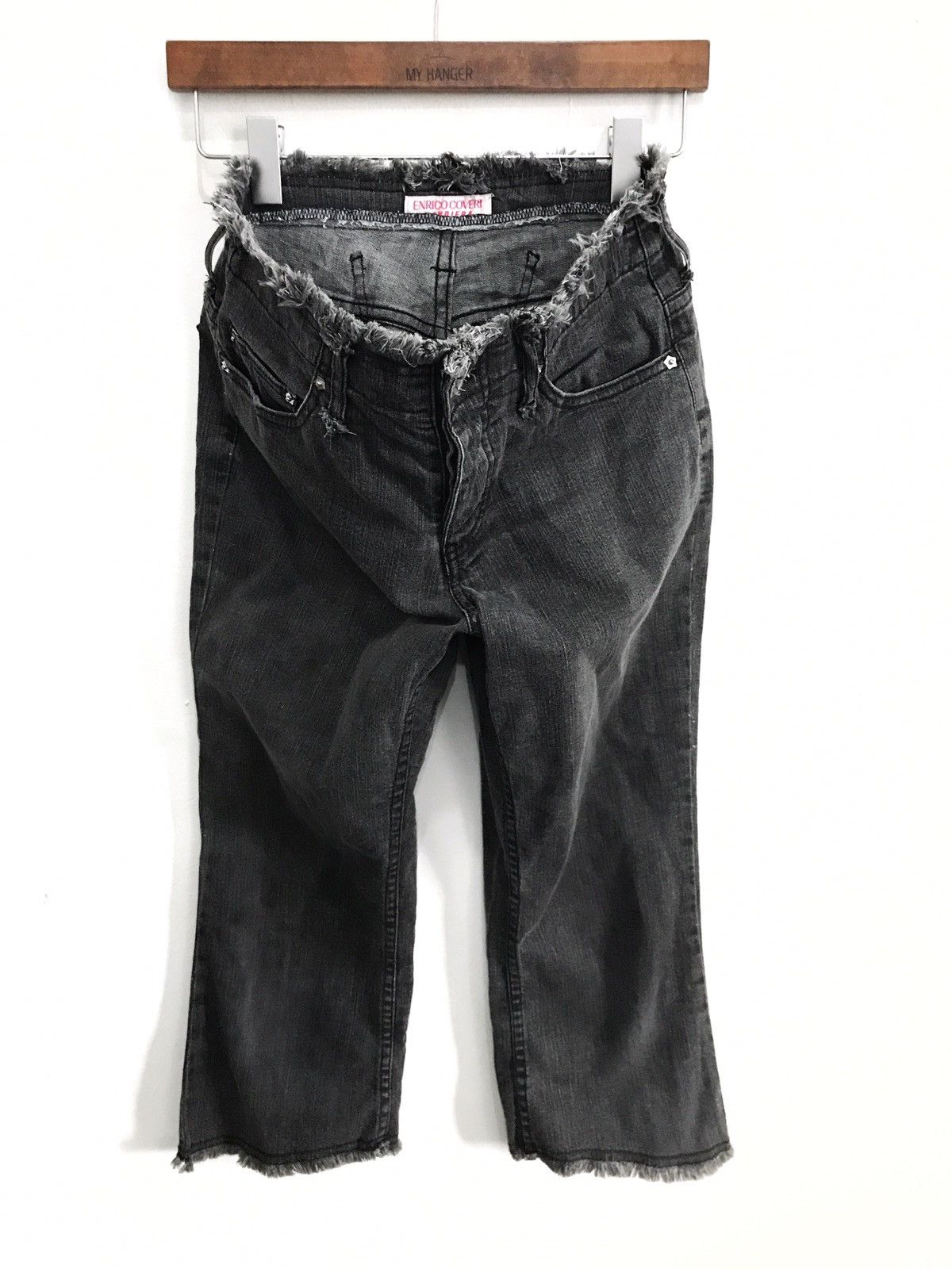 image of Distressed Denim x Enrico Coveri Cropped Pants Waist 28"x31" in Black Distressed, Men's (Size 26)