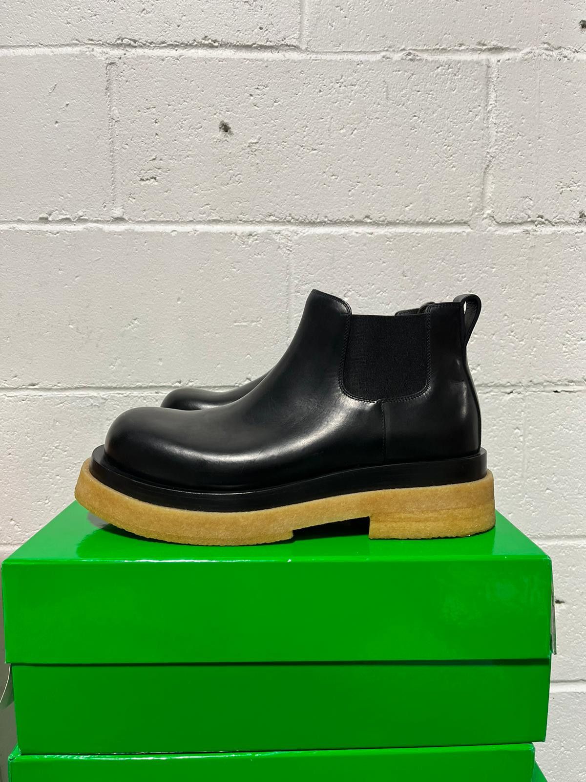 image of Bottega Veneta Leather Lug Boot In Military Calf In Black, Men's (Size 12)