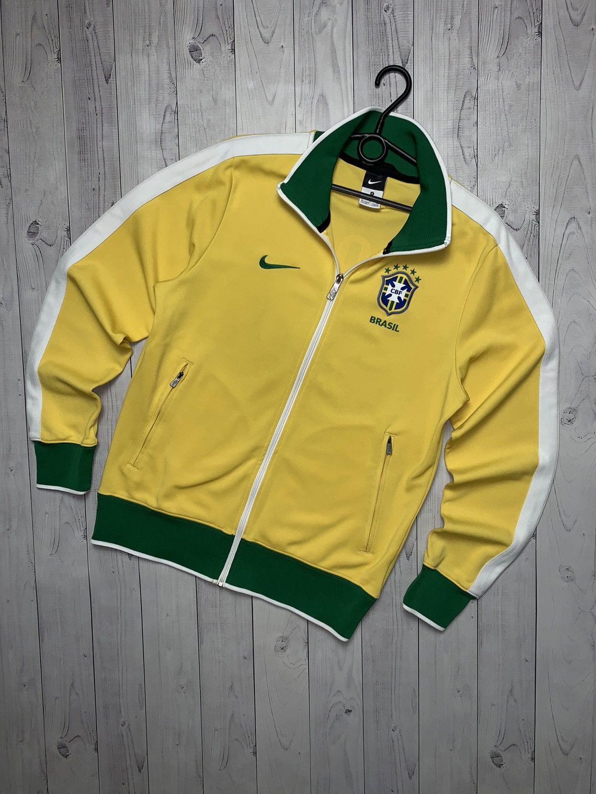 Pre-owned Nike X Soccer Jersey Vintage Nike Brazil Soccer Track Jacket Logo Brasil Size S In Yellow