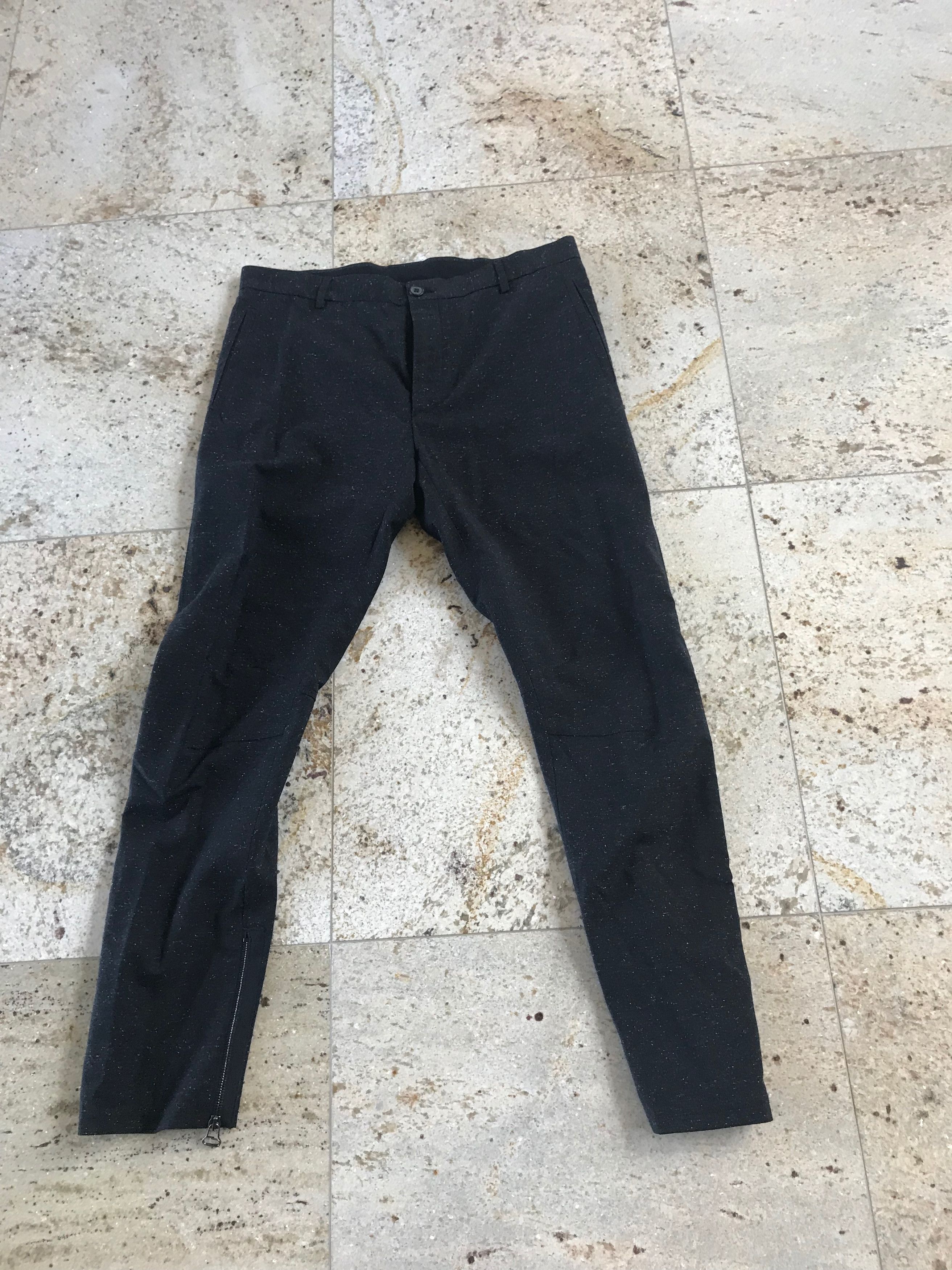 Grey Melange Wool Biker Hem Zip Pants
