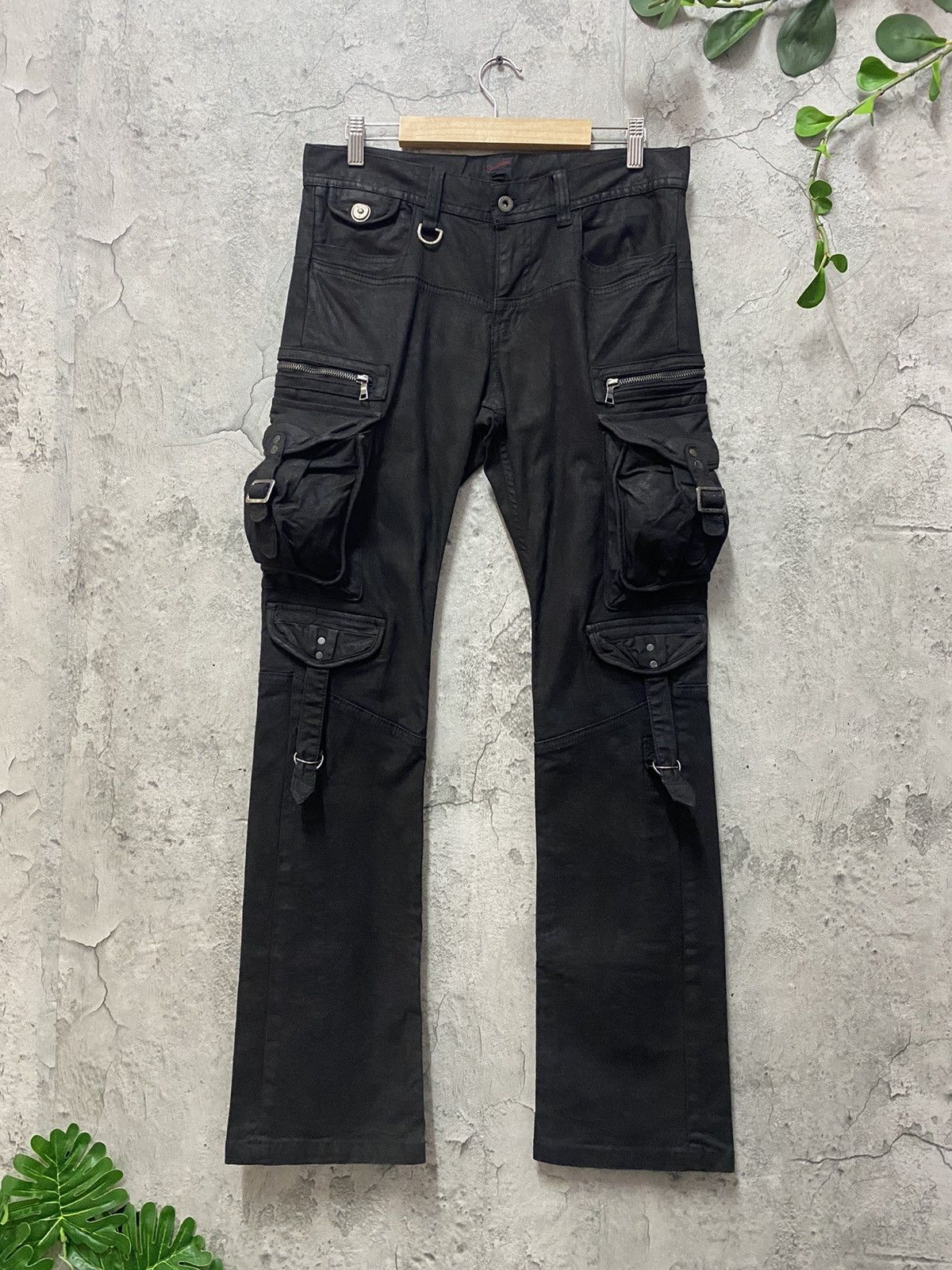 image of Jack Rose Ss 09 Jackrose Bondage Utility 3D Pocket Waxed Denim Cargo in Black Wax, Men's (Size 30)