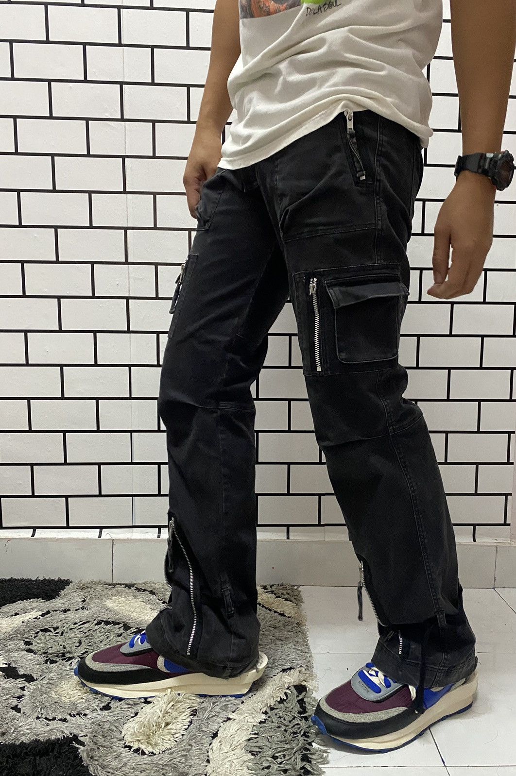 Designer × Japanese Brand WD Japan Flared Tactical Bondage Faded Valvet Cargo Pants Size US 31 - 21 Thumbnail