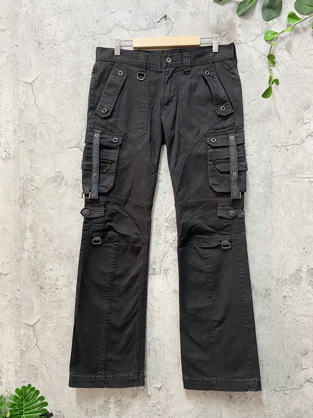 image of Hideaways Japan Tactical Bondage Utility Flared Cargo Pants in Black, Men's (Size 31)