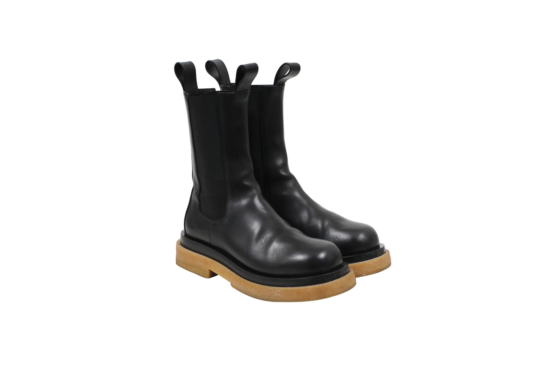 image of Bottega Veneta Black Leather Lug Chelsea Boots - 01600, Men's (Size 10)