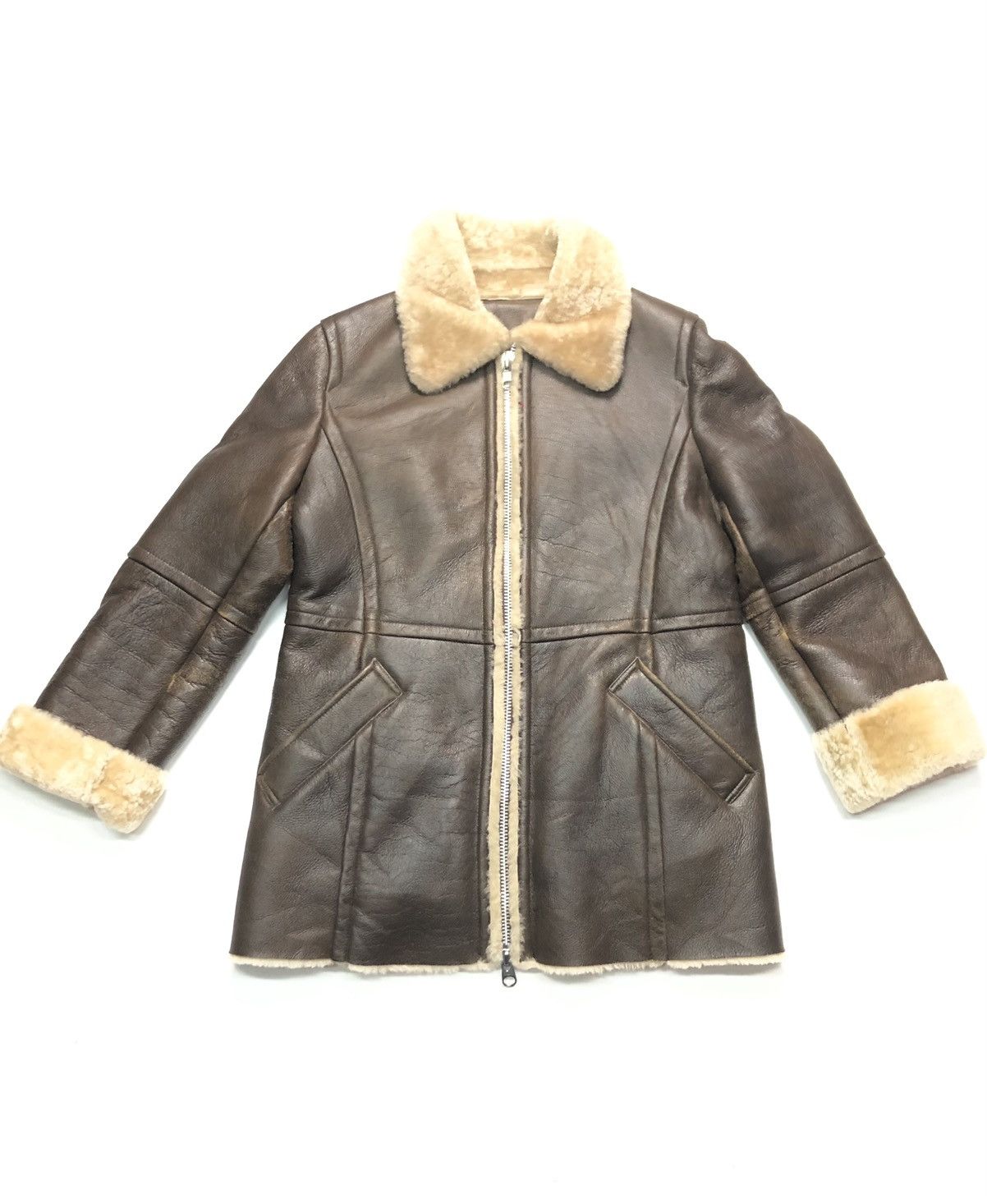 image of B 3 x Cabane De Zucca Vintage Zucca Shearling Sheep Leather Jacket Type-B3 in Brown (Size Medium)