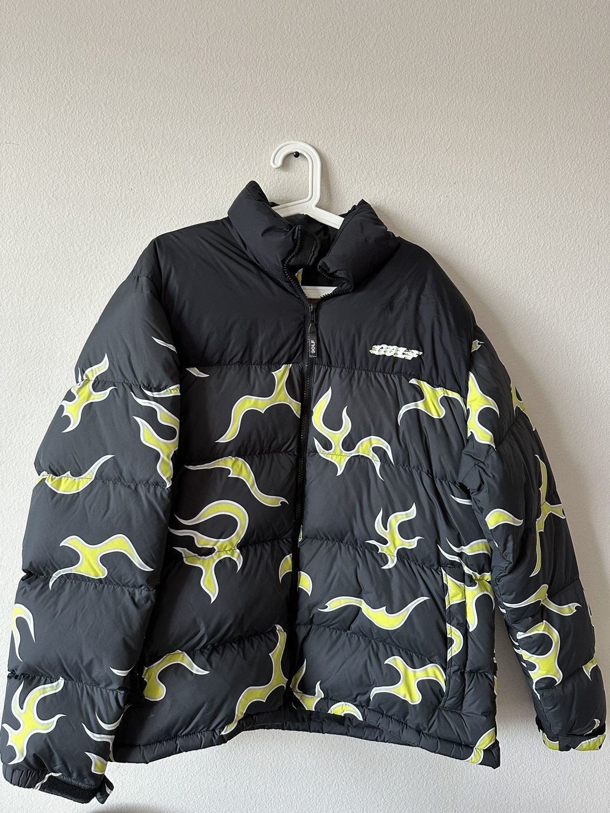 Golf wang flame puffer cheap jacket black