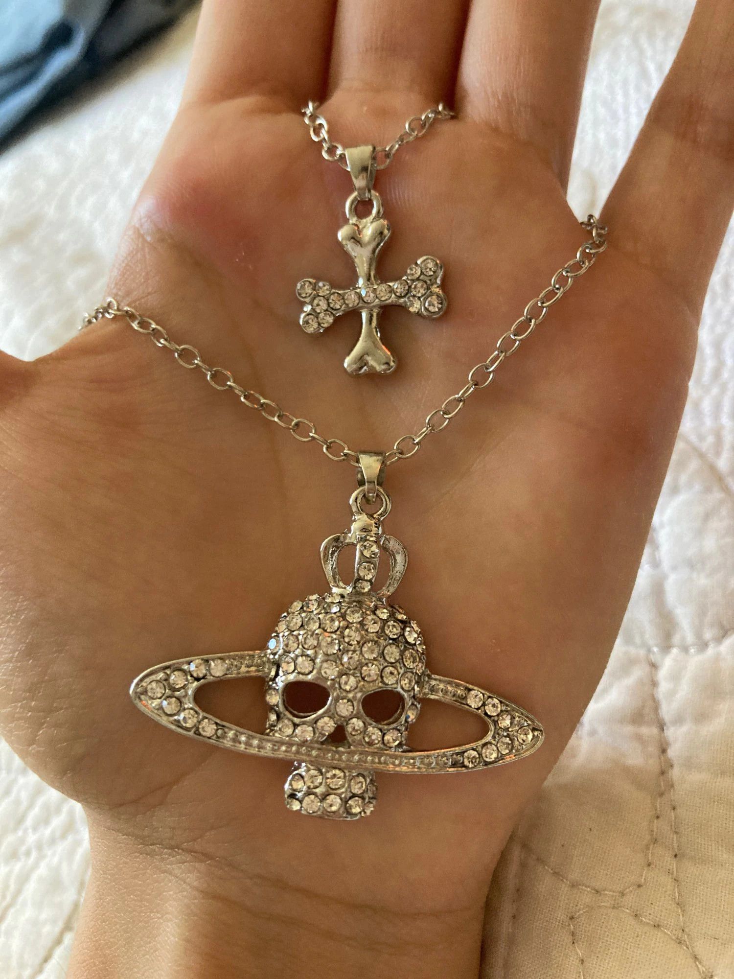 Jewelry Rhinestone Skull Cross Necklace Size ONE SIZE - 4 Thumbnail
