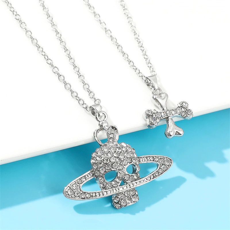 Jewelry Rhinestone Skull Cross Necklace Size ONE SIZE - 2 Thumbnail