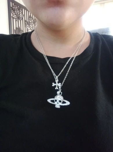 Jewelry Rhinestone Skull Cross Necklace Size ONE SIZE - 5 Thumbnail