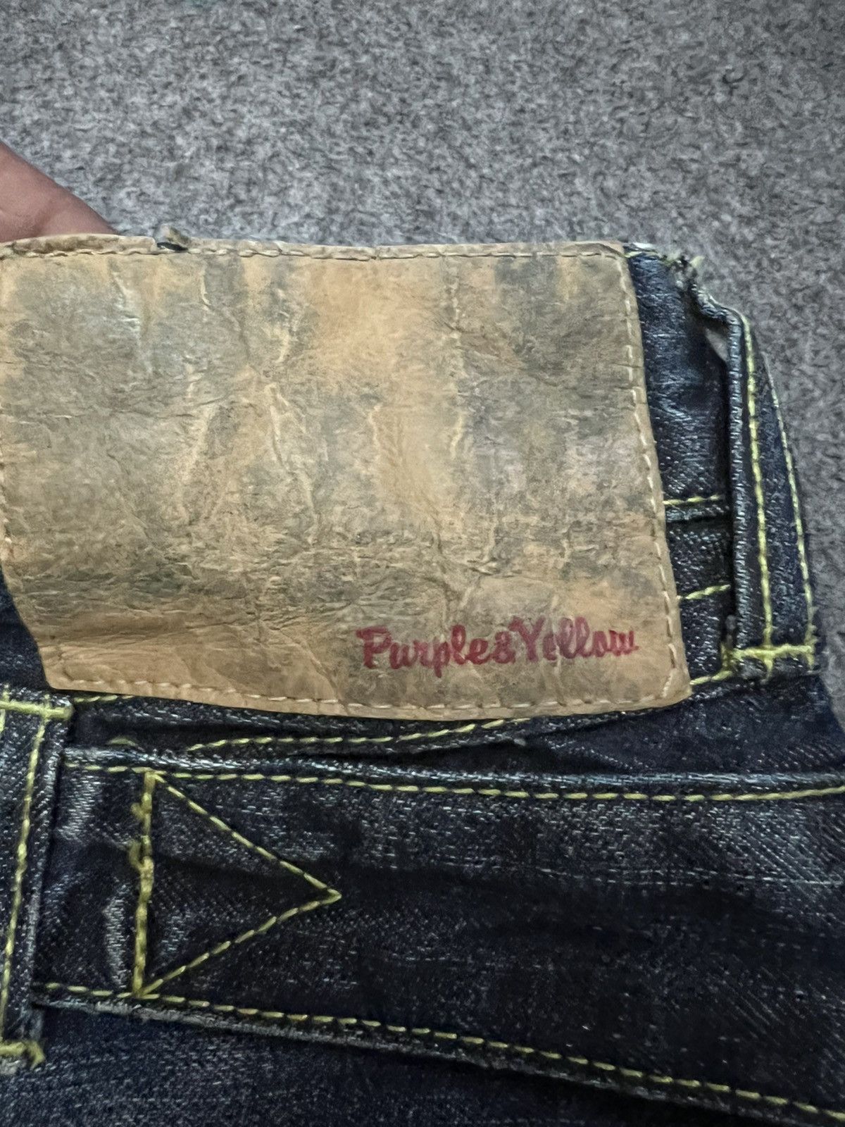 Japanese Brand THRASHED RIPPED FLARED DENIM PURPLE YELLOW Size US 34 / EU 50 - 7 Thumbnail