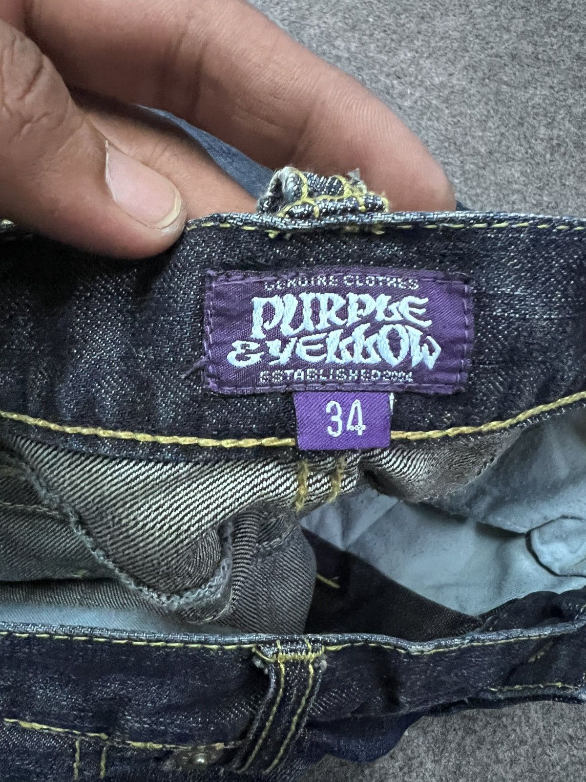 Japanese Brand THRASHED RIPPED FLARED DENIM PURPLE YELLOW Size US 34 / EU 50 - 8 Thumbnail