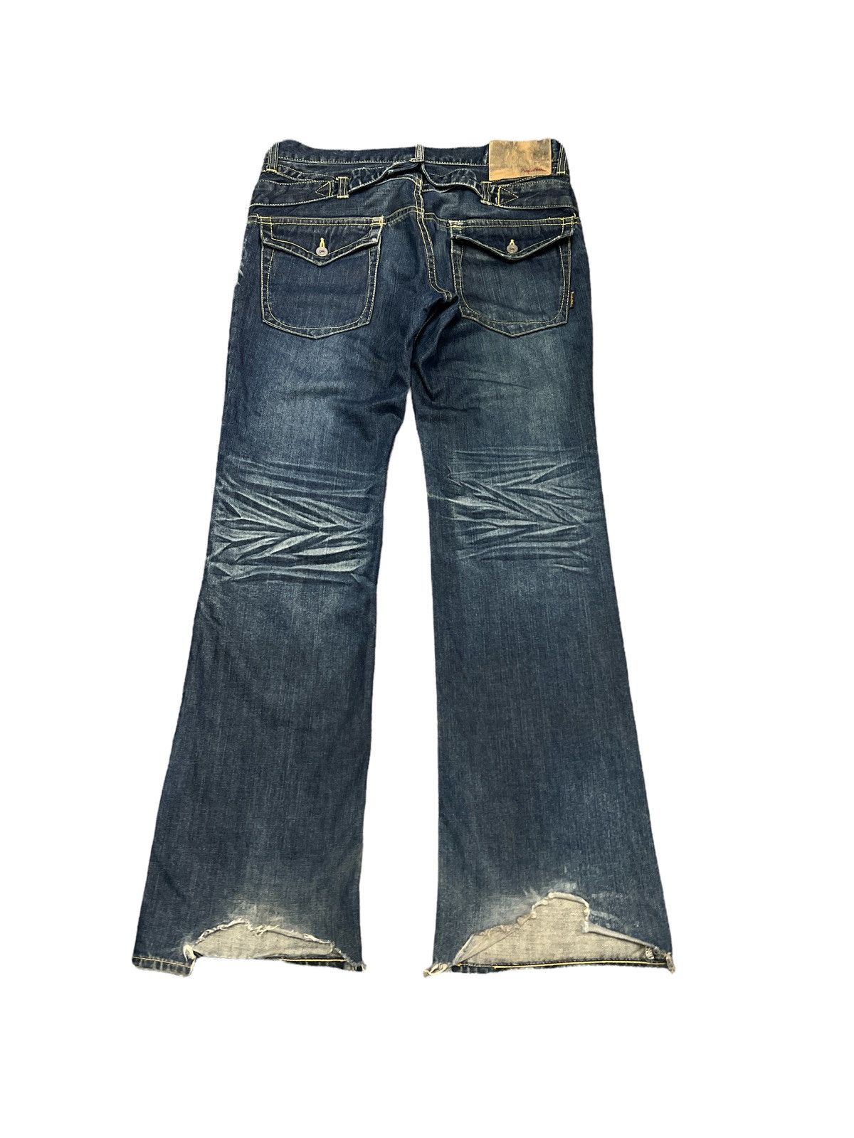 Japanese Brand THRASHED RIPPED FLARED DENIM PURPLE YELLOW Size US 34 / EU 50 - 6 Thumbnail