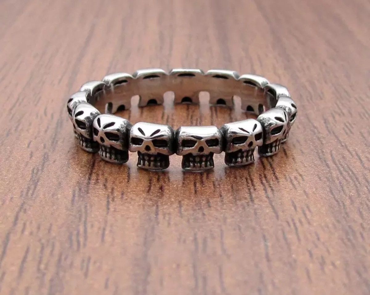 Jewelry Stainless Steel Biker Round Pave Skeleton Ring Size ONE SIZE - 3 Thumbnail