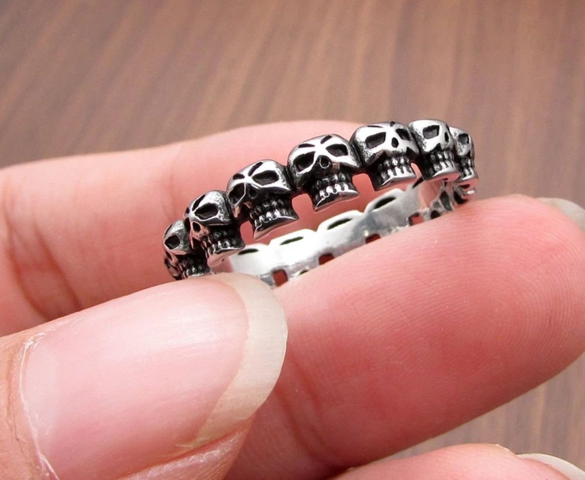 Jewelry Stainless Steel Biker Round Pave Skeleton Ring Size ONE SIZE - 1 Thumbnail