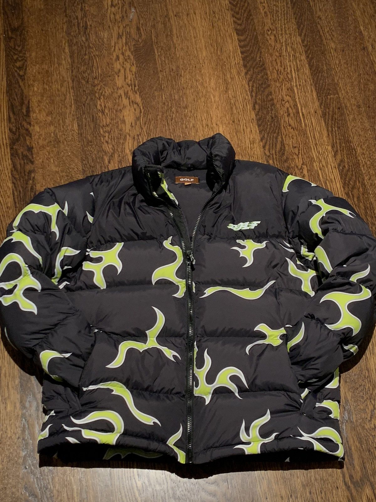 Golf wang black flame puffer sale jacket