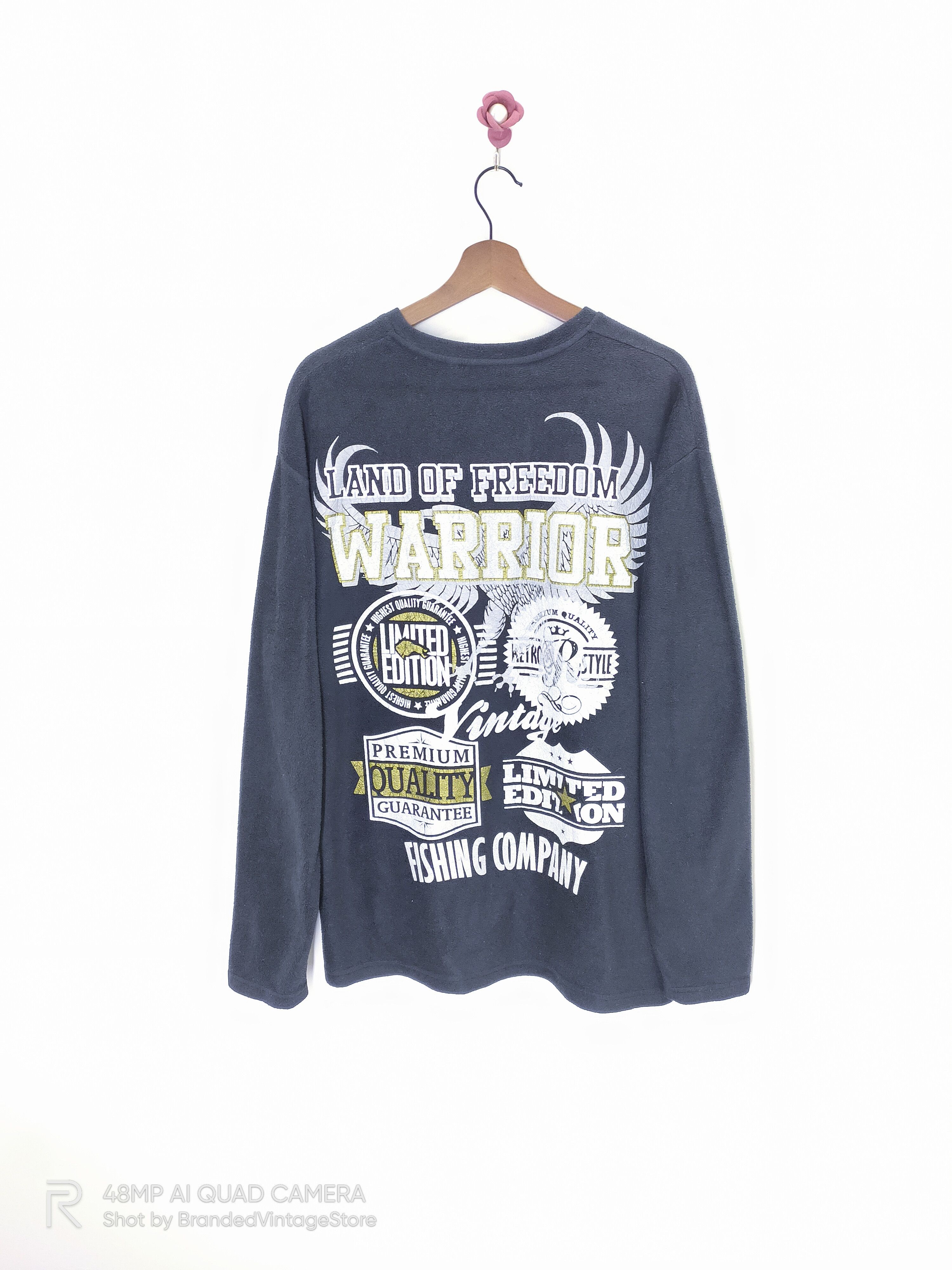 Japanese Brand Vintage LAND OF FREEDOM WARRIORS FISHING Fleece Sweatshirt Size US XL / EU 56 / 4 - 1 Thumbnail