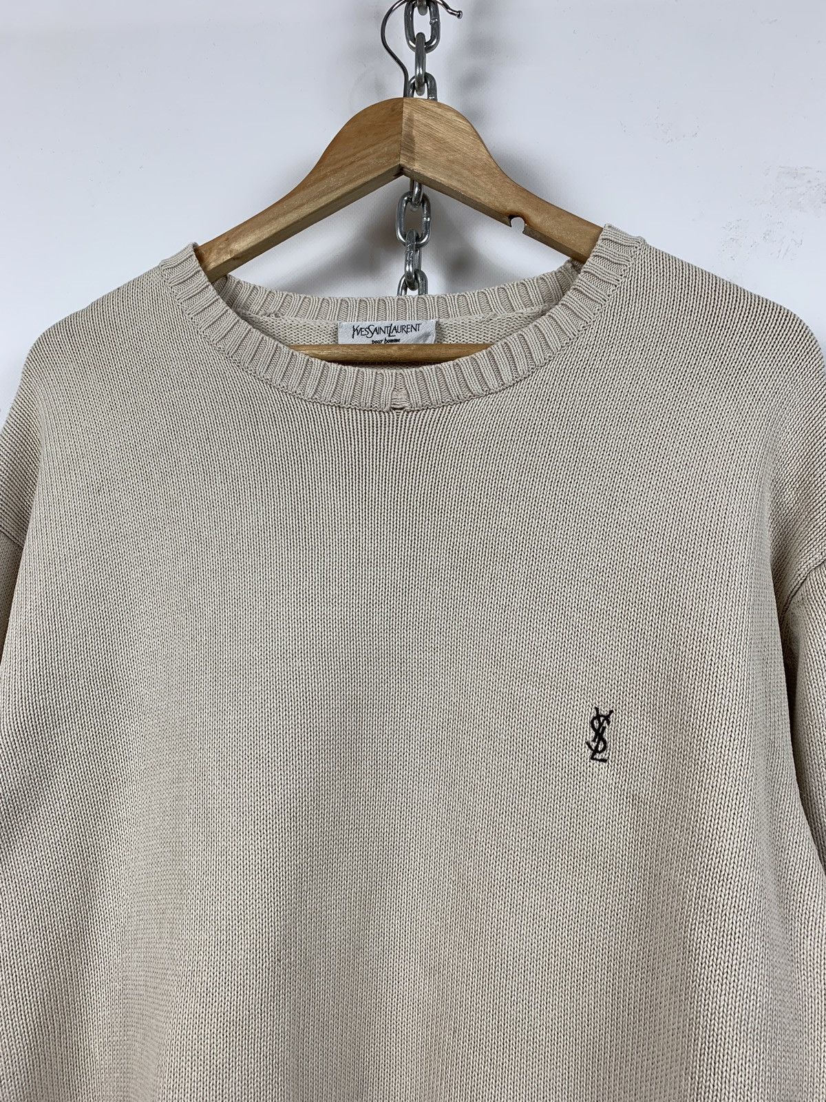 Vintage 90s Vintage Yves Saint Laurent YSL Beige Knit Sweater Size US L / EU 52-54 / 3 - 6 Thumbnail