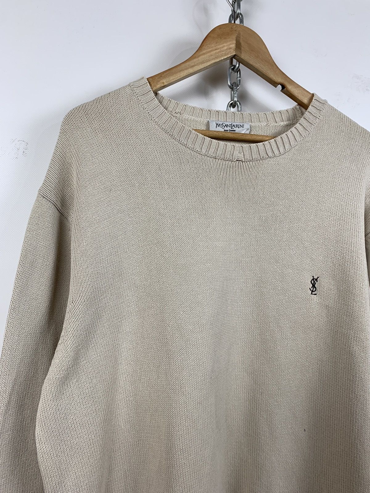 Vintage 90s Vintage Yves Saint Laurent YSL Beige Knit Sweater Size US L / EU 52-54 / 3 - 5 Thumbnail