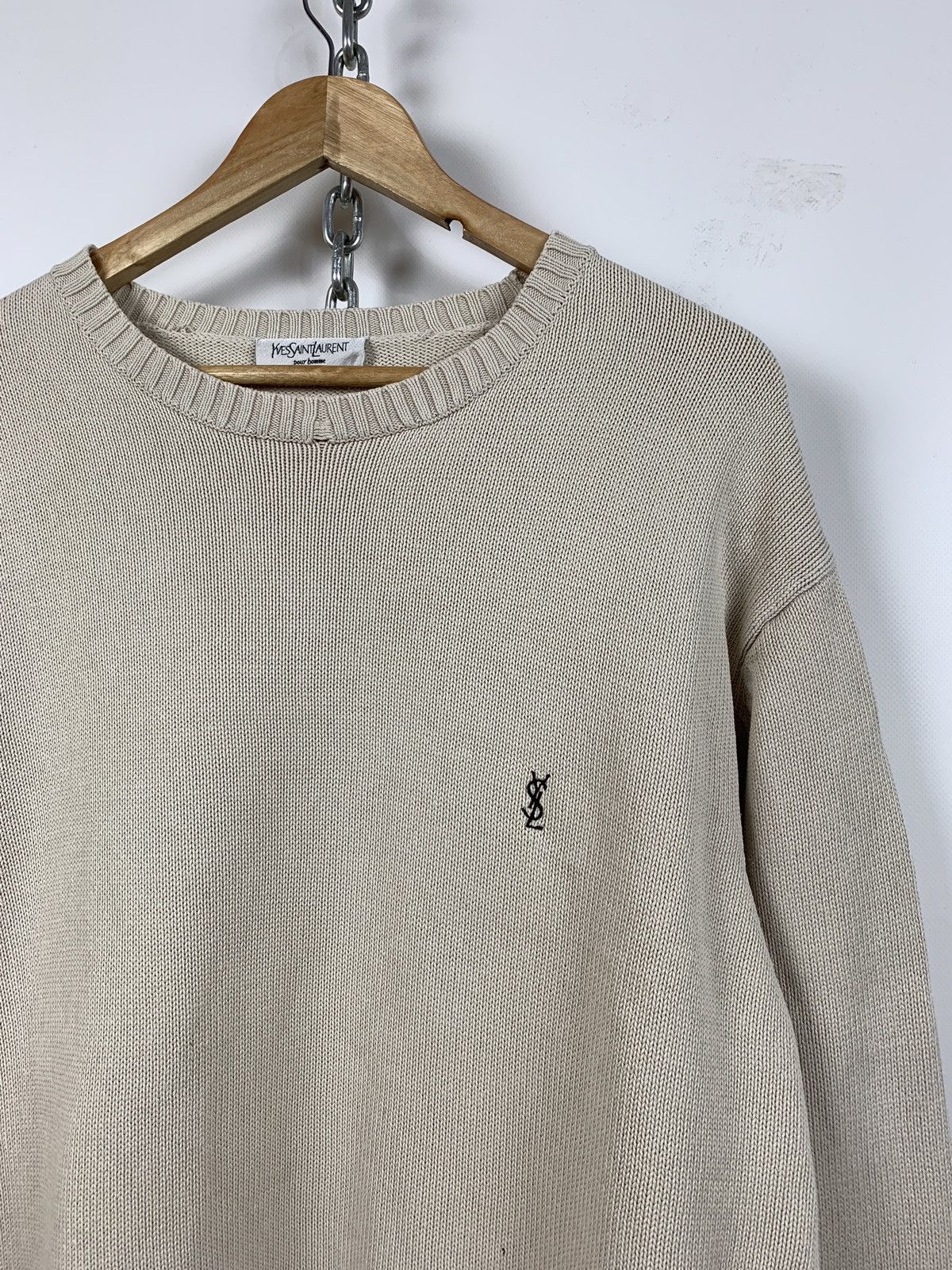 Vintage 90s Vintage Yves Saint Laurent YSL Beige Knit Sweater Size US L / EU 52-54 / 3 - 4 Thumbnail