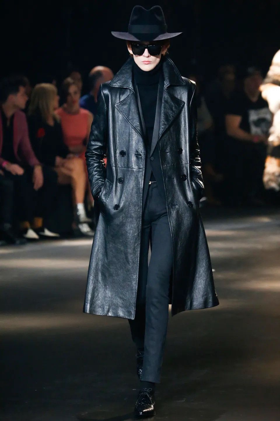 image of Saint Laurent Paris Fw16 Saint Laurent Palladium Leather Trench Coat Jacket in Black (Size XL)