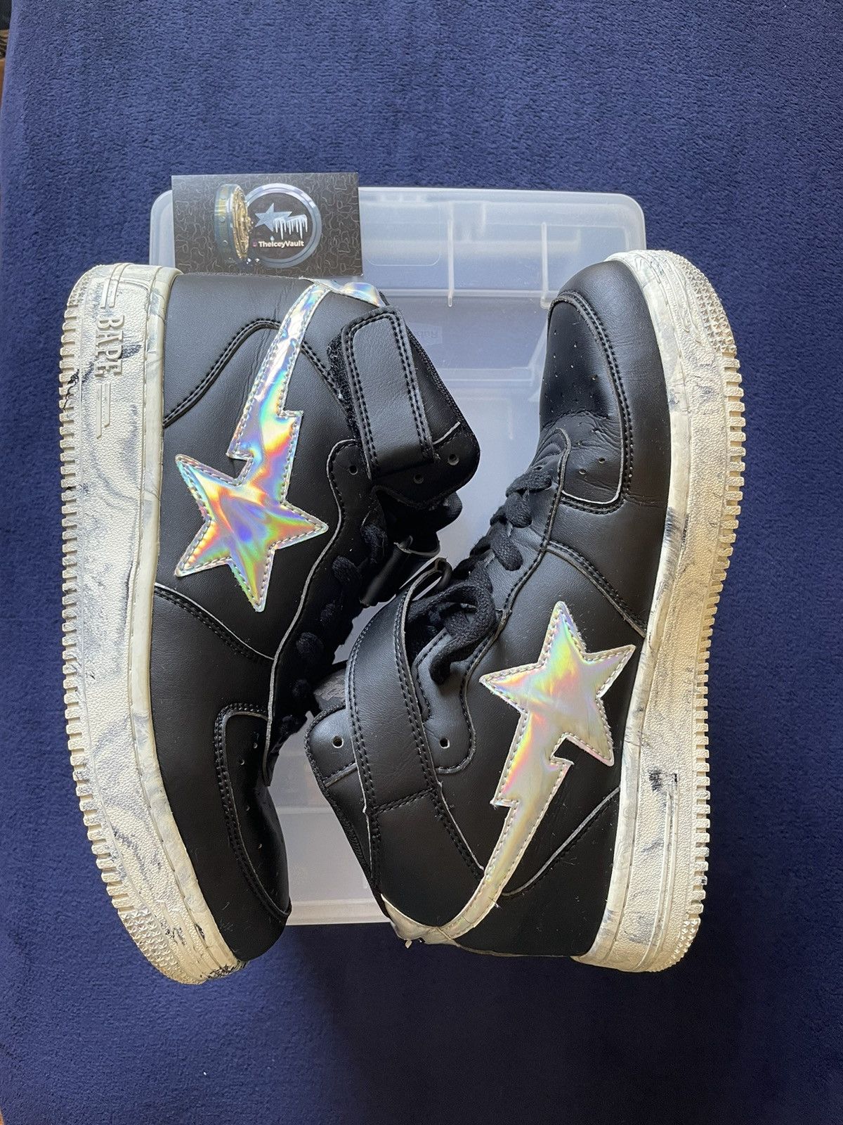 Bape Bape Black Leather / Marble Bapesta Mid Tops Size US 9.5 / EU 42-43 - 2 Thumbnail