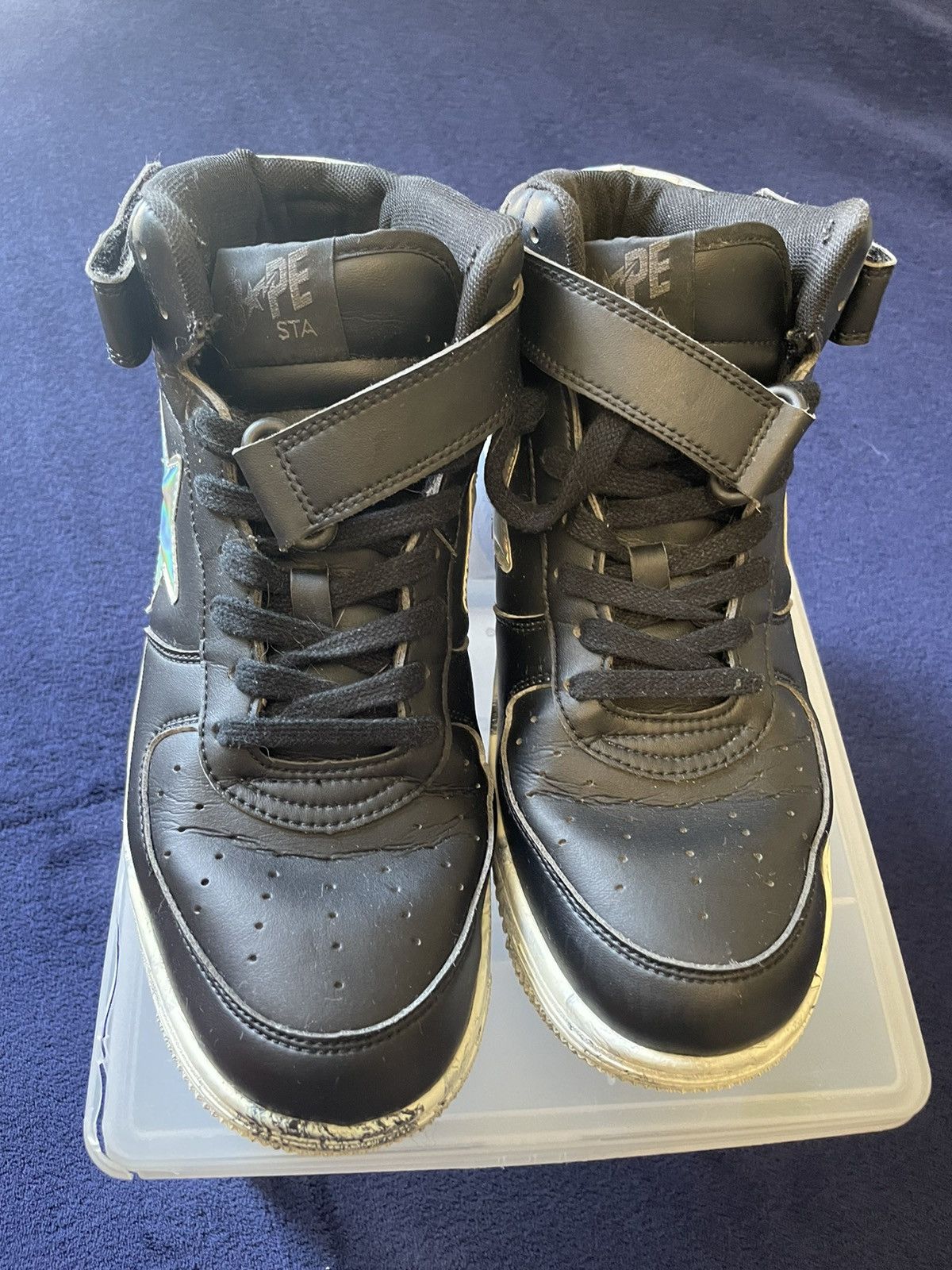 Bape Bape Black Leather / Marble Bapesta Mid Tops Size US 9.5 / EU 42-43 - 6 Thumbnail