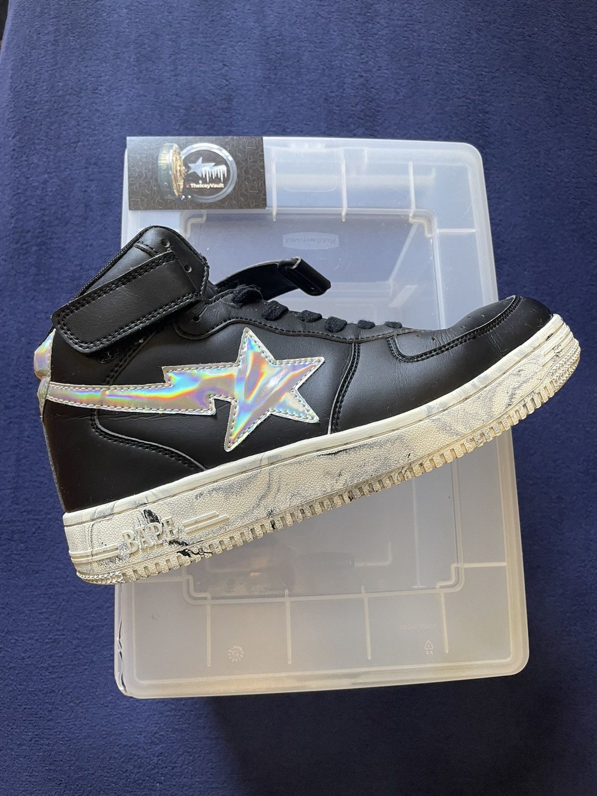 Bape Bape Black Leather / Marble Bapesta Mid Tops Size US 9.5 / EU 42-43 - 3 Thumbnail