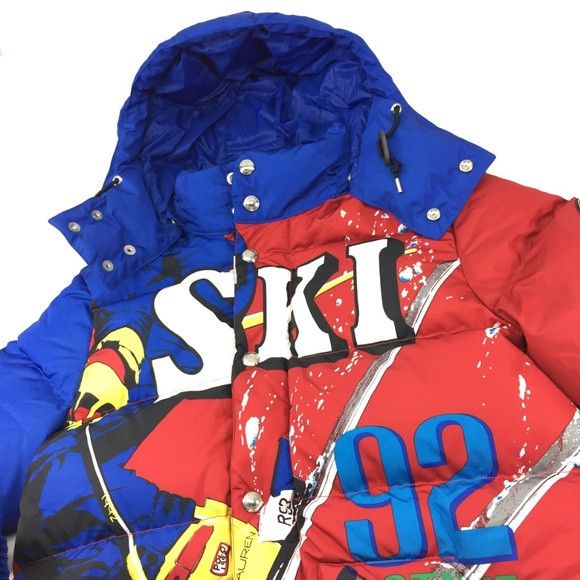 image of Polo Ralph Laurent Ski 92 Retro Goose Down Jacket Medium in Red/Yellow/Blue, Men's