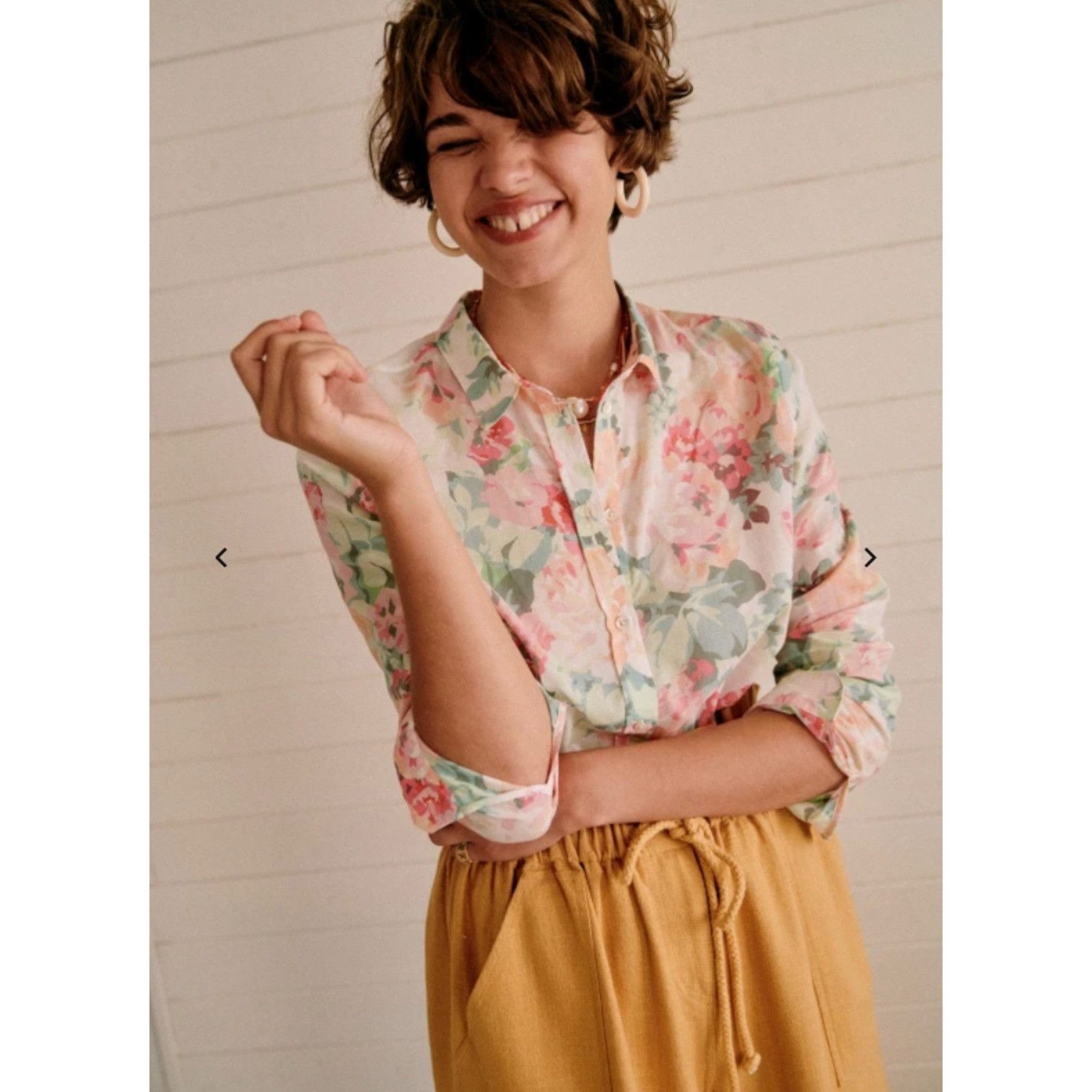 NWT SÉZANE PIERRO SHIRT Romantic flowers PINK GREEN COTTON S
