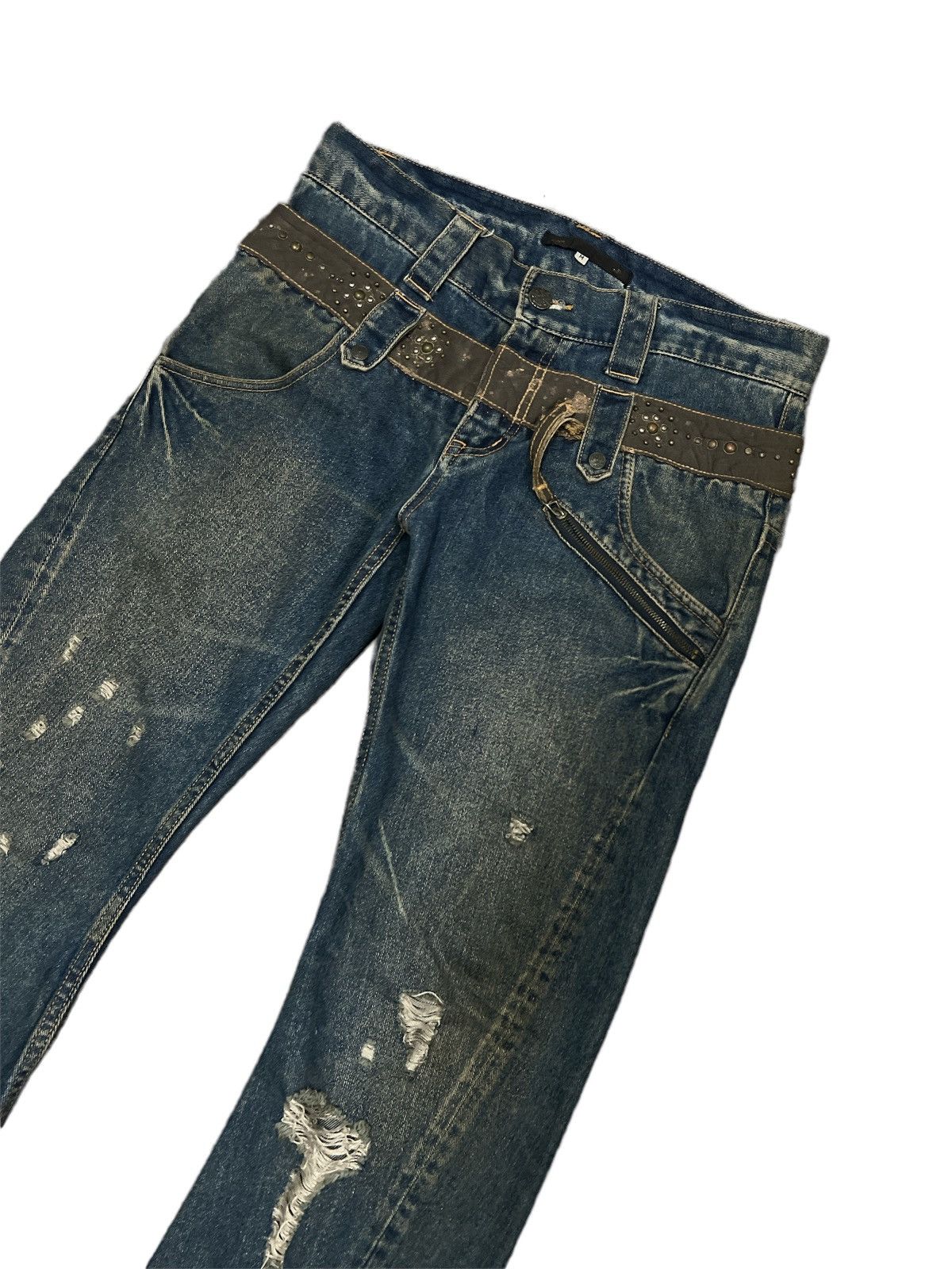 Japanese Brand × Vintage SICK💥DOUBLE WAIST EAT EYES STUDED DISTRESSED DENIM PANTS Size US 32 / EU 48 - 5 Thumbnail