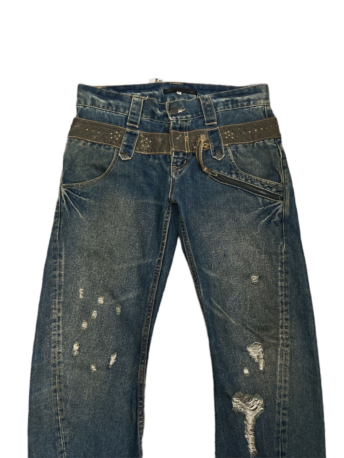 Japanese Brand × Vintage SICK💥DOUBLE WAIST EAT EYES STUDED DISTRESSED DENIM PANTS Size US 32 / EU 48 - 2 Thumbnail