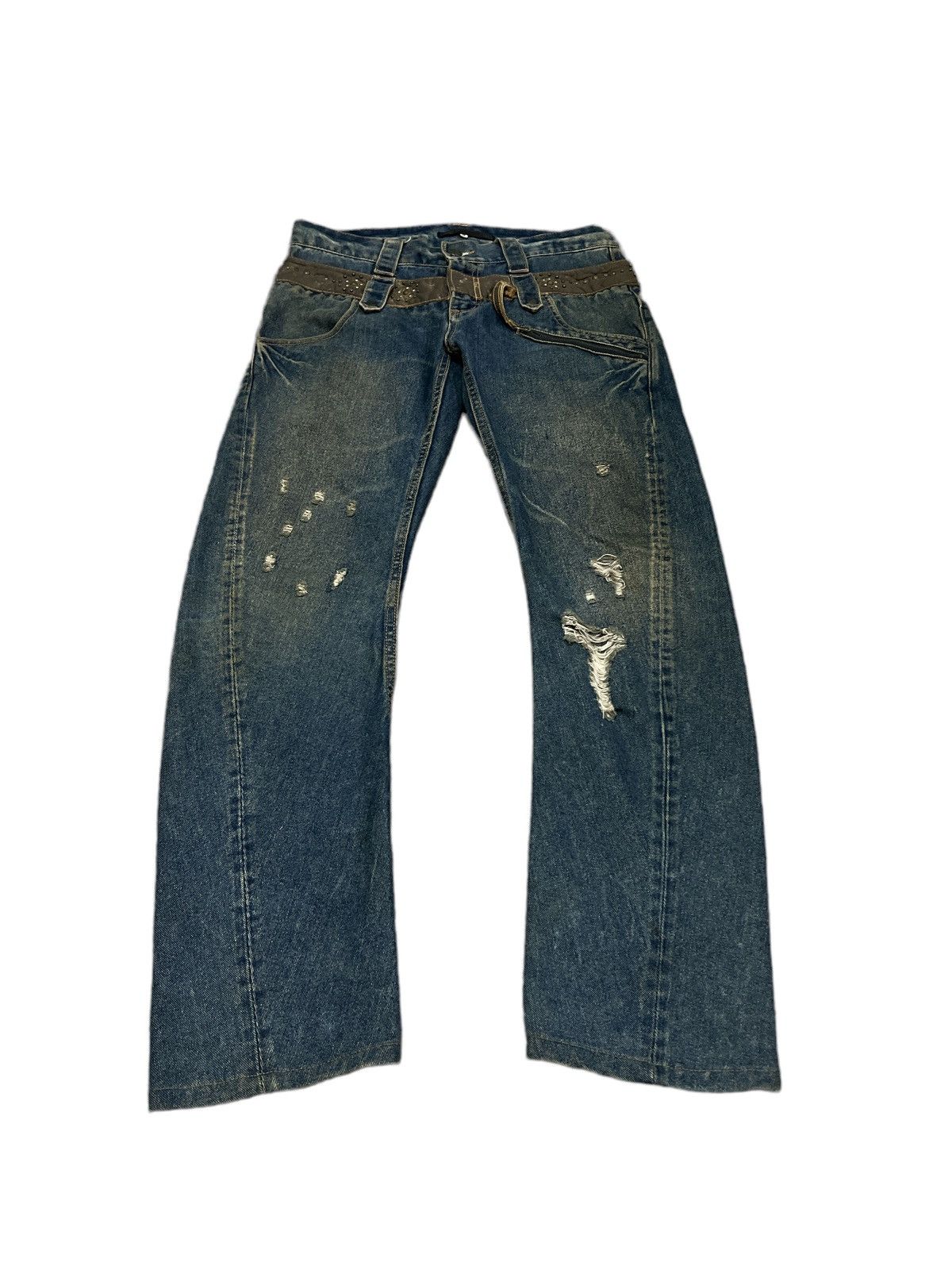 Japanese Brand × Vintage SICK💥DOUBLE WAIST EAT EYES STUDED DISTRESSED DENIM PANTS Size US 32 / EU 48 - 3 Thumbnail