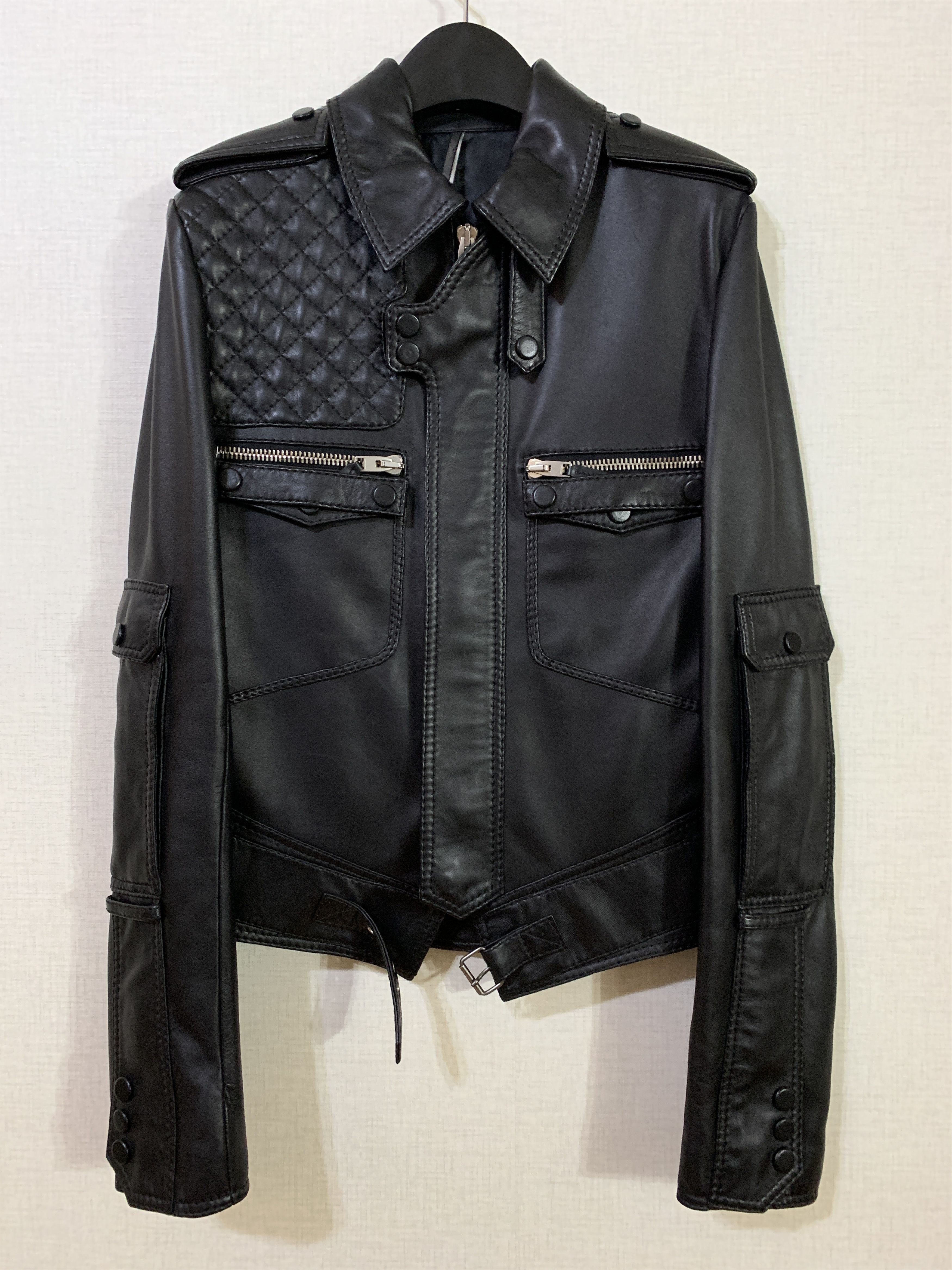 image of Dior Archive 07Ss Quilted Leather Biker Jacket in Black, Men's (Size Small)