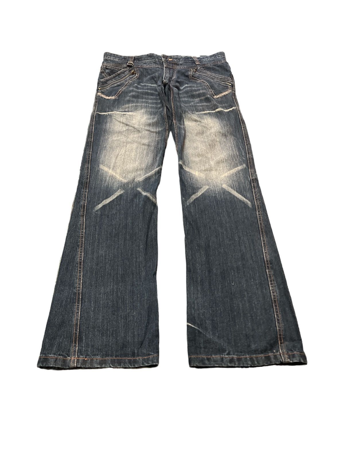 Japanese Brand FLARE💥DOUBLE FOKUS TWIST DISTRESSED DENIM PANT Size US 33 - 2 Thumbnail