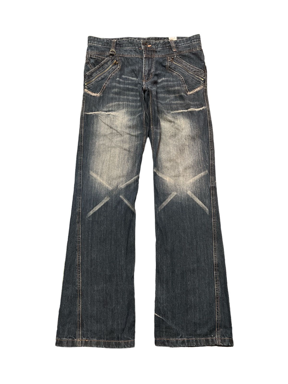 Japanese Brand FLARE💥DOUBLE FOKUS TWIST DISTRESSED DENIM PANT Size US 33 - 1 Thumbnail