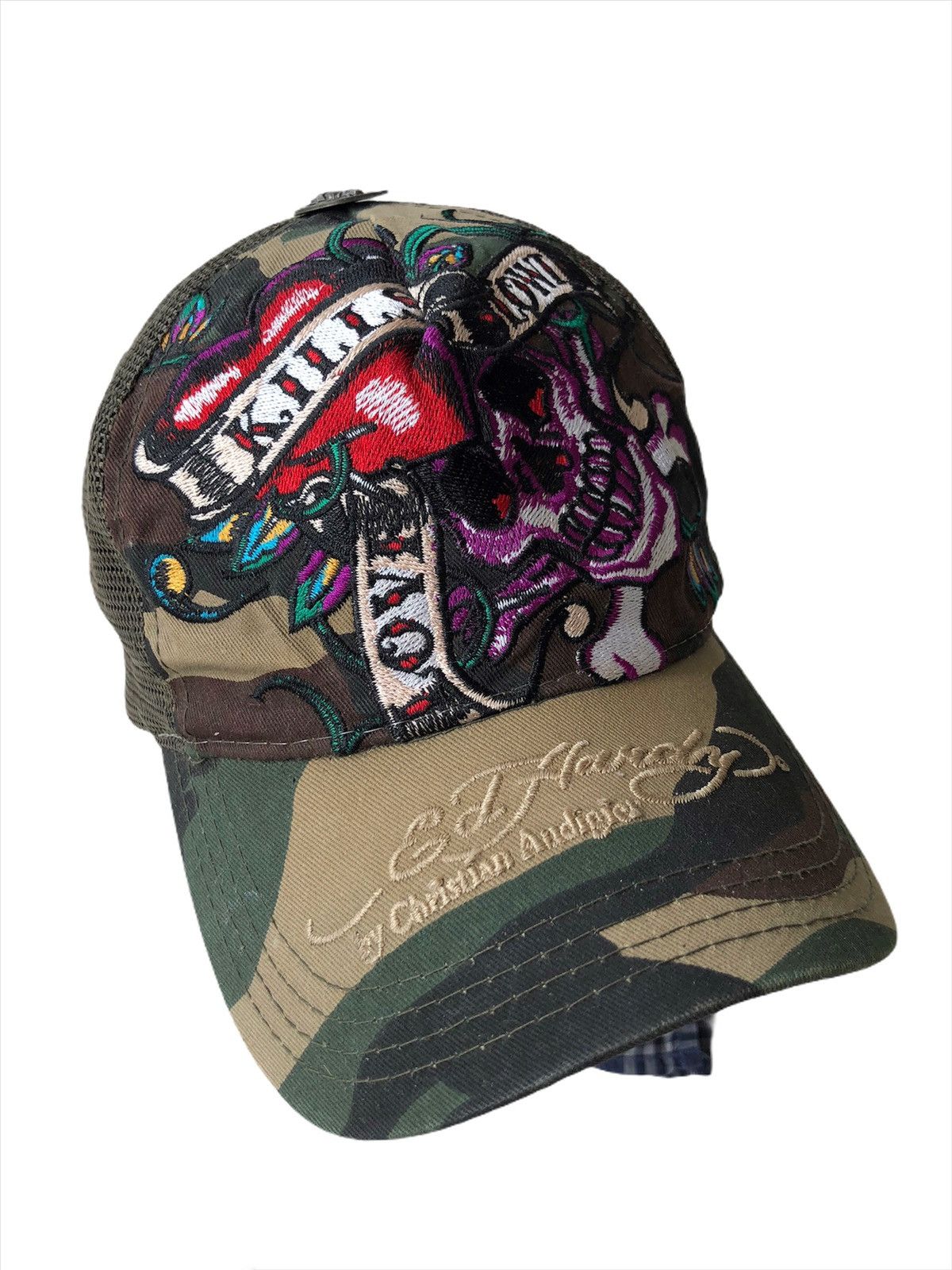 Christian Audigier RARE🔥Ed Hardy 🇺🇸 Tattoos Artist Camo Trucker Hat Size ONE SIZE - 1 Thumbnail
